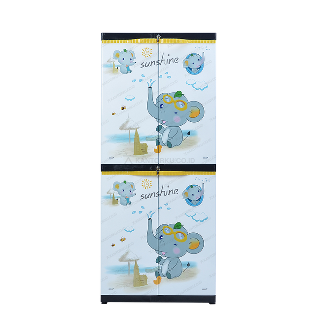 Lemari plastik Sinbak ergonomis nyaman terjangkau motif gajah lucu 4 susun Tersedia di Kantorku