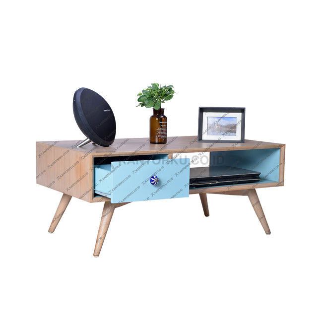 Meja TV kayu jati minimalis dengan laci penyimpanan elegan – kantorku