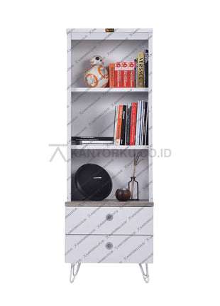 Lemari arsip Dachi Hiro dengan rak terbuka dan laci modern minimalis kantorku.co.id