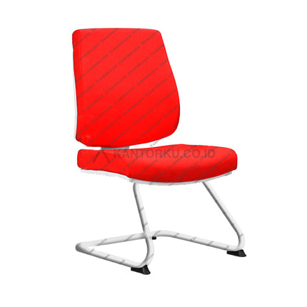 Red office chair with white metal frame on a white background Kursi kerja ergonomis dengan desain modern Minimalis - KANTORKU
