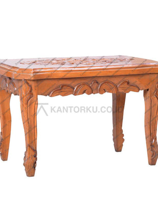 Meja kayu jati natural bergaya minimalis modern untuk ruang tamu atau ruang keluarga – kantorkudotcodotid