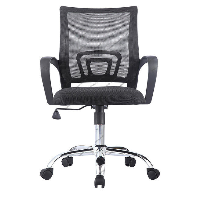 Kursi Kantor Lunar KJM03 dengan kaki chrome mengkilap dan desain elegan – KANTORKU