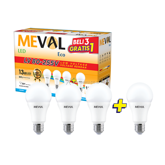 Lampu LED Bulb MEVAL Eco LV 13W Tanpa Flicker untuk Rumah