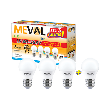 Lampu LED MEVAL Eco LV 3W Stabil pada Tegangan 80–255V