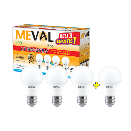 Lampu LED Bulb MEVAL Eco LV 5W 450 Lumens Cahaya Terang