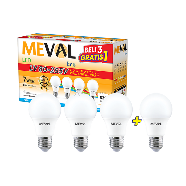 Lampu LED Bulb MEVAL Eco LV 7W Tanpa Flicker untuk Rumah