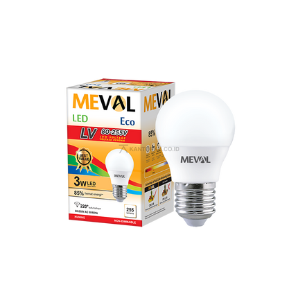 Lampu LED Bulb MEVAL Eco LV 3W Sudut Pencahayaan 220 Derajat