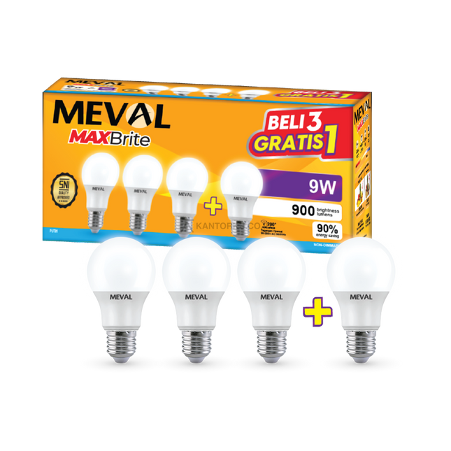 Lampu LED MEVAL MaxBrite 9W Cahaya Putih Terang dan Merata