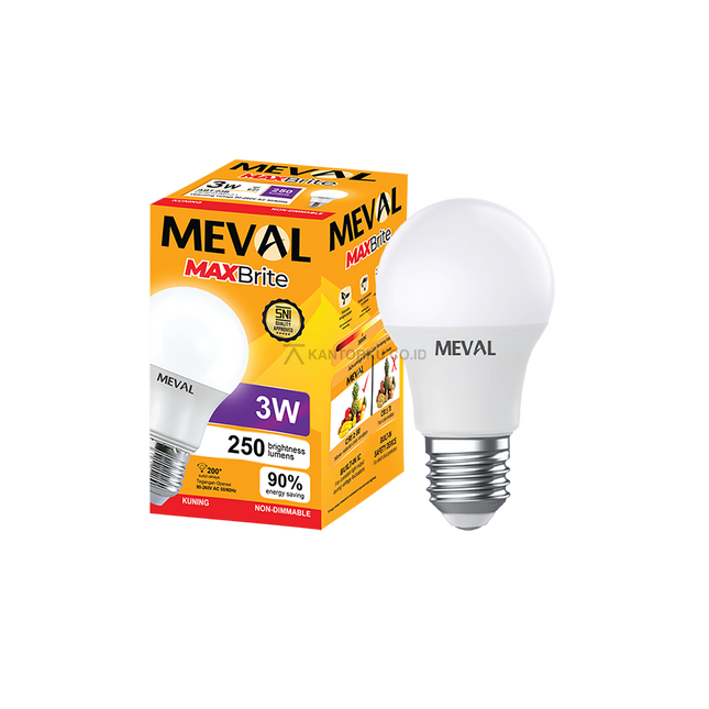 Lampu LED MEVAL MaxBrite 3W Warm White Hemat Energi