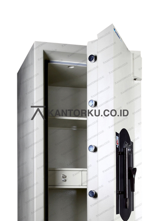 brankas tahan api berwarna abu dengan kunci kombinasi — kantorku.co.id