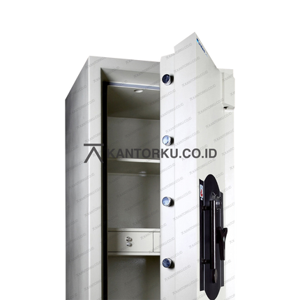brankas tahan api berwarna abu dengan kunci kombinasi — kantorku.co.id