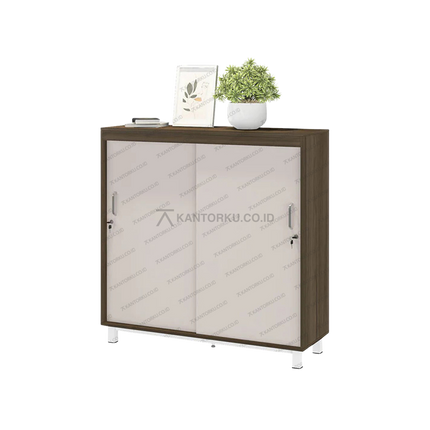 Lemari OR 008 modern kombinasi warna Grasse Grey Oak dan Pastel Grey – Tersedia di Kantorku.co.id