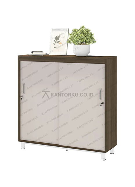 Lemari OR 008 modern kombinasi warna Grasse Grey Oak dan Pastel Grey – Tersedia di Kantorku.co.id