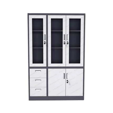 Lemari Besi Kaca Kombinasi Laci UF-05 KBL multifungsi modern