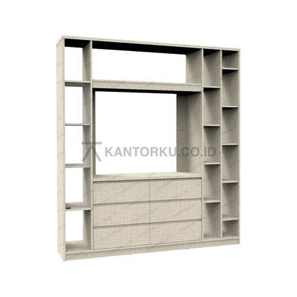 Lemari display Expo DV1808 dengan rak terbuka dan laci bawah – Kantorku.co.id