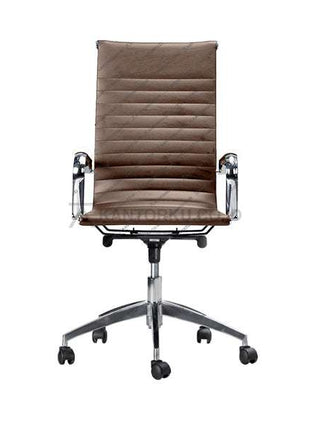 Brown office chair with a quilted design on a white background