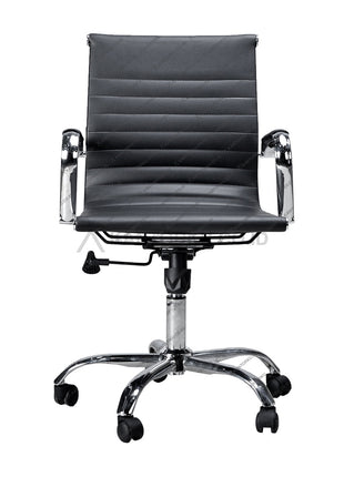 Black office chair with chrome base on a white background