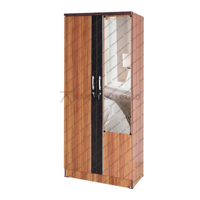 Lemari pakaian Lunar LPT 011 dengan 2 pintu kaca cermin modern – KANTORKU