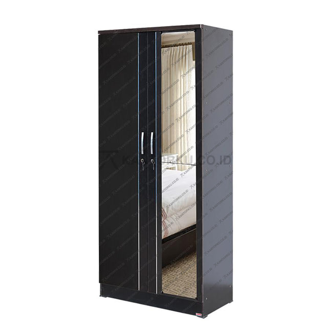 Lemari pakaian Lunar LPT 026 minimalis dengan kaca full elegan – KANTORKU