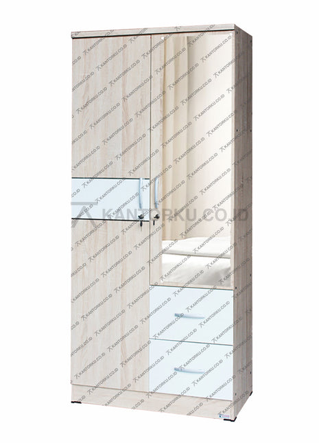 Lemari pakaian Lunar LPT 028 Espresso 2 pintu 2 laci modern – KANTORKU