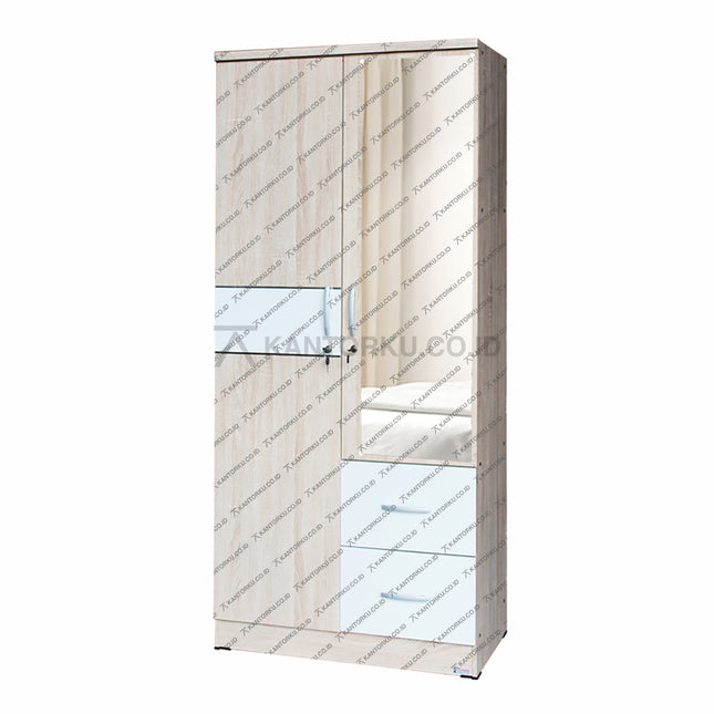 Lemari pakaian Lunar LPT 028 Espresso 2 pintu 2 laci modern – KANTORKU
