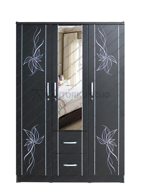 Lemari pakaian Lunar LPT 316 tiga pintu dua laci dengan cermin – KANTORKU