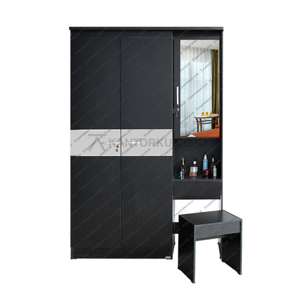 Lemari pakaian Lunar LPT 318 tiga pintu dengan meja rias promo – KANTORKU