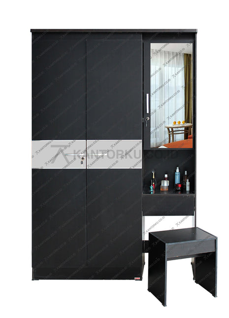 Lemari pakaian Lunar LPT 318 tiga pintu dengan meja rias promo – KANTORKU