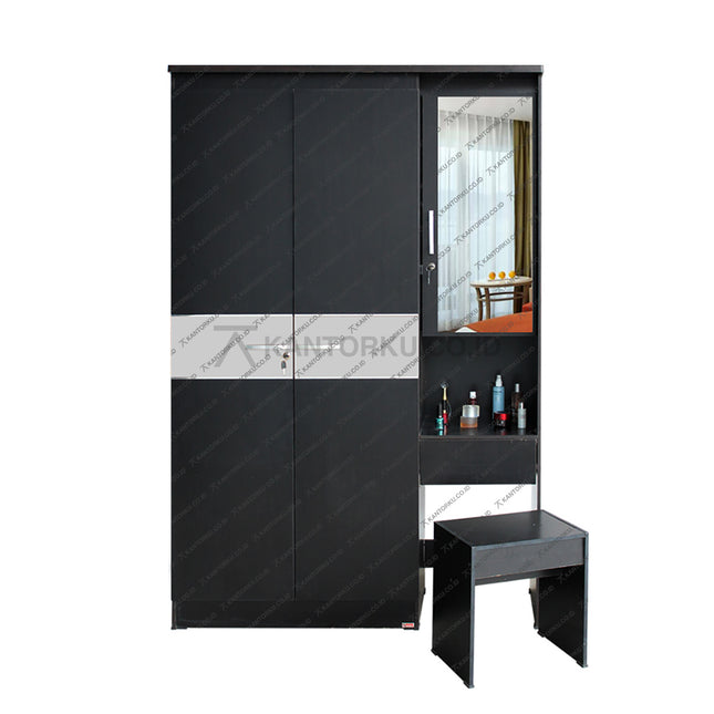 Lemari pakaian Lunar LPT 318 tiga pintu dengan meja rias promo – KANTORKU