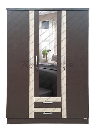 Lemari pakaian Lunar LPT 329 Espresso tiga pintu dengan dua laci – KANTORKU