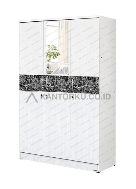 Lemari pakaian Lunar LPT 337 minimalis dengan pintu kaca batik – KANTORKU