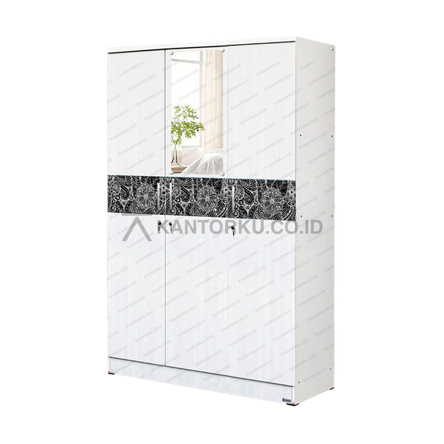 Lemari pakaian Lunar LPT 337 minimalis dengan pintu kaca batik – KANTORKU
