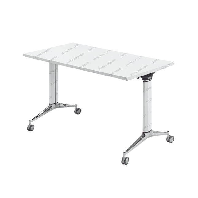 Meja serbaguna FIRM dengan kaki lipat dan roda fleksibel. Tersedia di Kantorku.