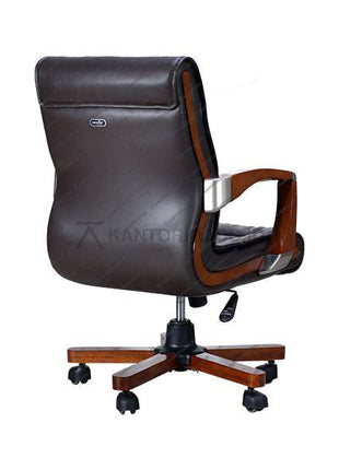 Brown office chair with wooden accents on a white background Temukan Kursi Kerja Pimpinan kamu hanya Di kantorku.co.id Solusi Tepat Kebutuhan Kantor Kamu!!