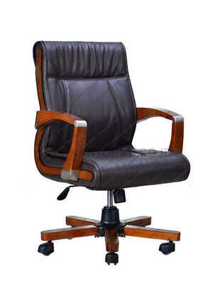 Black office chair with wooden armrests and base on a white Temukan Kursi Kerja Pimpinan kamu hanya Di kantorku.co.id Solusi Tepat Kebutuhan Kantor Kamu!!