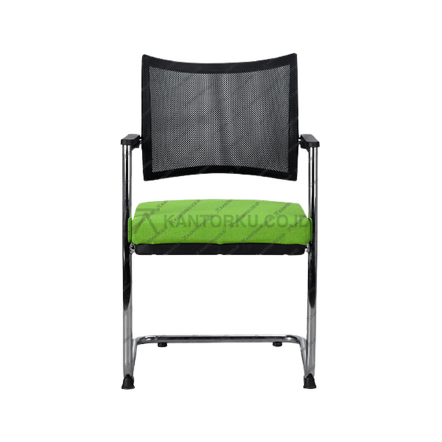 Chair with green cushion and black mesh back on a white background Temukan Kursi Kerja kamu hanya Di kantorku.co.id Solusi Tepat Kebutuhan Kantor Kamu!!