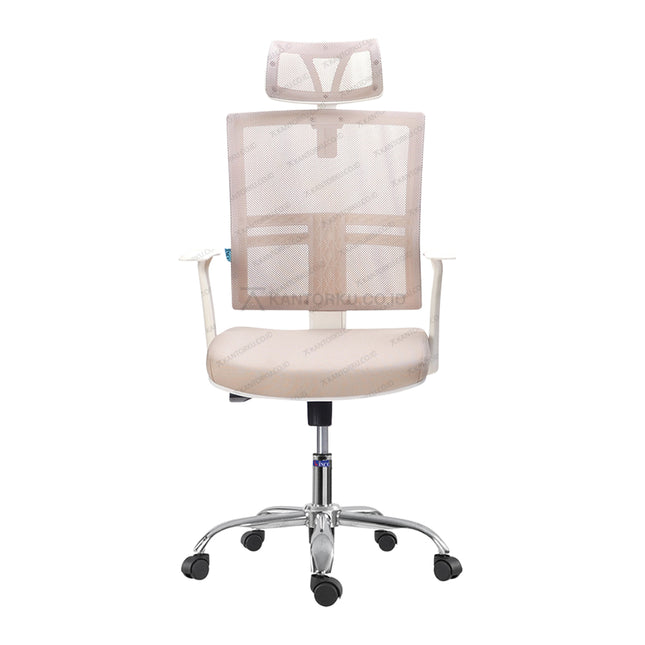 Kursi kantor Malta H WCR dilengkapi kaki chrome yang kokoh dan desain elegan – dapatkan di kantorku.co.id.