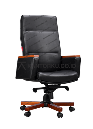 kursi kantor eksekutif berdesain mewah dengan sandaran lengan kayu — kantorku.co.id