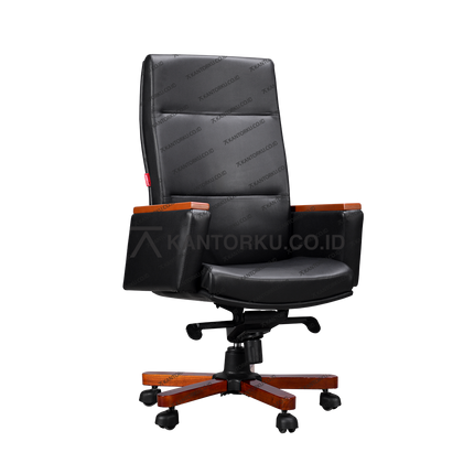 kursi kantor eksekutif berdesain mewah dengan sandaran lengan kayu — kantorku.co.id