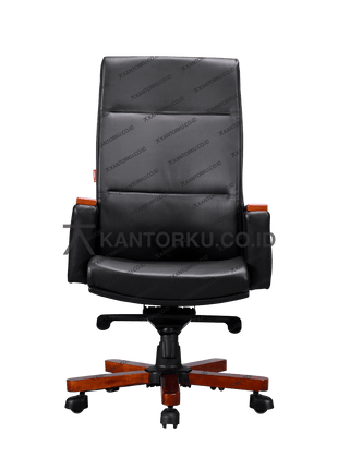 kursi direktur elegan dengan rangka kayu mahoni dan kulit premium — kantorku