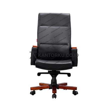 kursi direktur elegan dengan rangka kayu mahoni dan kulit premium — kantorku
