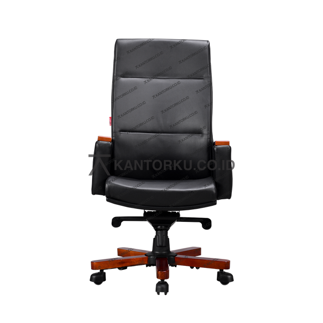 kursi direktur elegan dengan rangka kayu mahoni dan kulit premium — kantorku