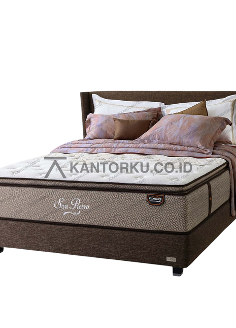 Florence San Pietro Set Maezzo kasur orthopedic dengan pillow top empuk dan divan hitam elegan, memberikan kenyamanan dan dukungan tulang belakang optimal — kantorku