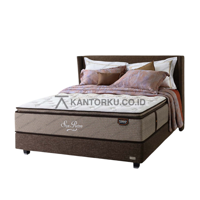 Florence San Pietro Set Maezzo kasur orthopedic dengan pillow top empuk dan divan hitam elegan, memberikan kenyamanan dan dukungan tulang belakang optimal — kantorku