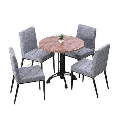 Meja makan Cofemo dengan desain klasik-modern, meja kayu dan kursi ramping elegan — Kantorku.co.id.