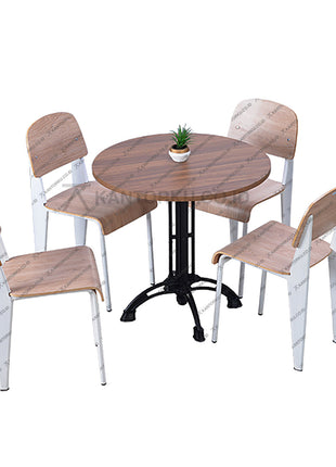 Set furnitur makan dengan meja kayu bermotif hangat dan kursi kontemporer kaki putih — Kantorkudotcodotid.