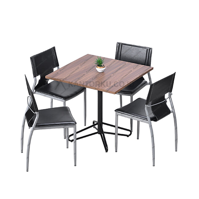 Furnitur makan Cofemo modern dengan kursi kaki metal melengkung dan meja kayu — Kantorkudotcodotid.