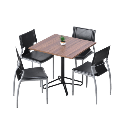 Furnitur makan Cofemo modern dengan kursi kaki metal melengkung dan meja kayu — Kantorkudotcodotid.