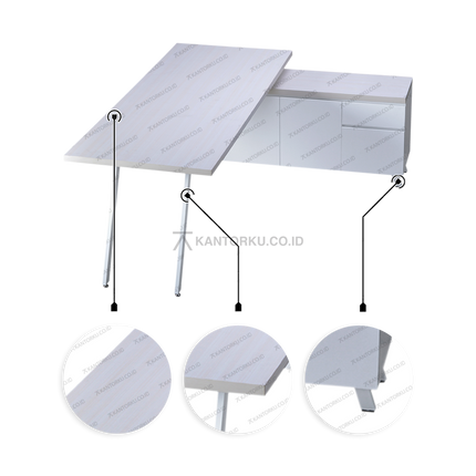 Meja kerja modern dengan lapisan HPL tahan gores dan panas – kantorku