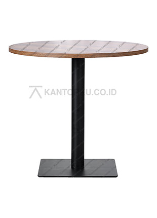 Meja bundar Cofemo Kansas dengan finishing kayu walnut elegan — Kantorku.